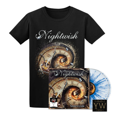 Nightwish, Yesterwynde, Numbered White Blue Splatter 2LP Vinyl + T-Shirt + Patch, Bundle