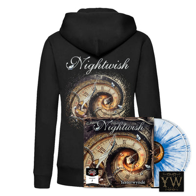 Nightwish, Yesterwynde, Numbered White Blue Splatter 2LP Vinyl + Women's Zip Hoodie + Patch, Bundle