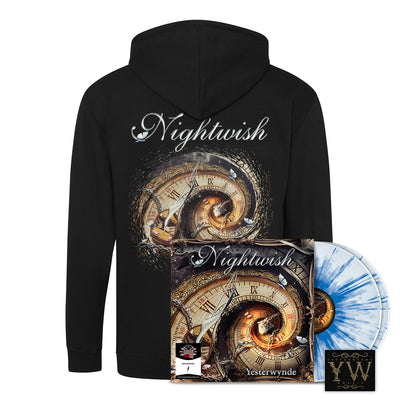 Nightwish, Yesterwynde, Numbered White Blue Splatter 2LP Vinyl + Zip Hoodie + Patch, Bundle