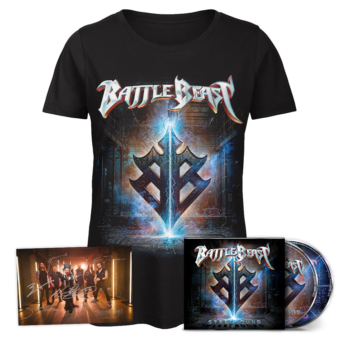 Battle Beast, Steelbound, Women's T-Shirt + Ltd 2CD + Signed