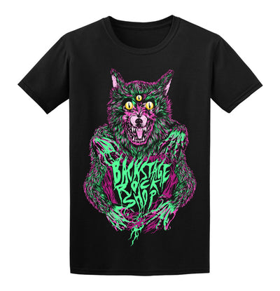 Backstage Rock Shop, Neon Wolf, Black T-Shirt